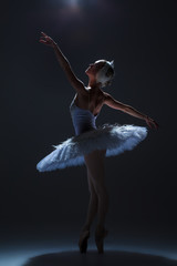Portrait of the ballerina in ballet tatu on dack background