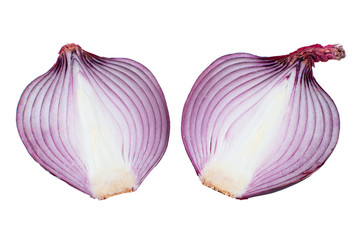 sliced red onion isolated on a white background