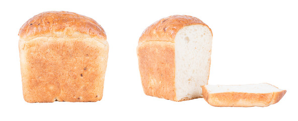 Cut  fresh bread isolated on white background