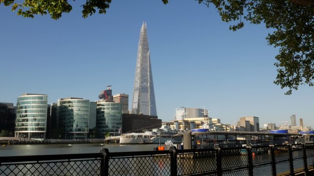Static shot of The Shard, City Hall and HMS Belfast taken from the north bank of the Thames. Footage is 4K original and shot on a clear sunny autumn morning.
