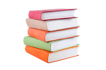 pile colorful books isolated on the white background, red, green, orange