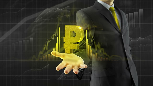 Business man hold ruble on hand