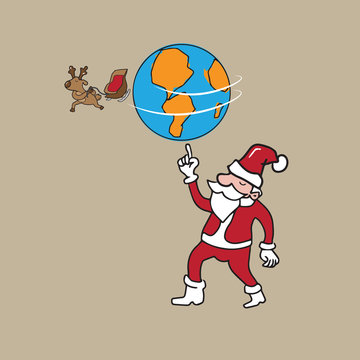 Globe and reindeer holding by Santa