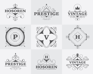 flourish calligraphic logo set template with elegant ornament vectors