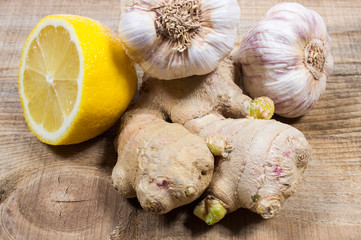 Ginger, lemon, and garlic. Concept for natural medicine. - 93677590