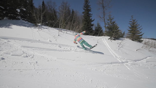 Snowboarder perform tricks