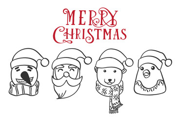 Vector Christmas characters.Santa Claus Penguin, Polar Bear