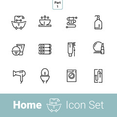 Home outline icon set of 12 thin icons. Part 1 - bathroom. EPS 10