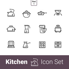 Kitchen devices outline icon set of 12 icons. EPS 10