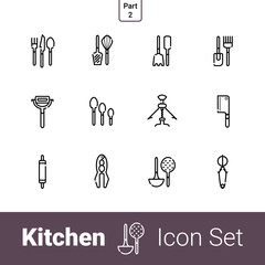 Kitchen devices outline icon set of 12 icons. Part 2. EPS 10