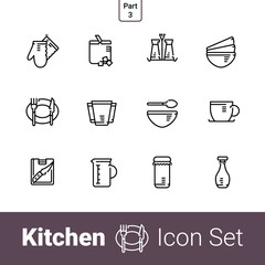 Kitchen devices outline icon set of 12 icons. Part 3.