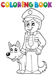 Papier Peint photo Lavable Pour enfants Coloring book policeman with guard dog