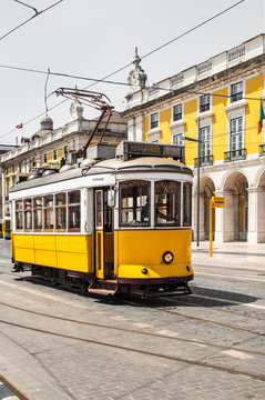 yellow tram in Lisbon
