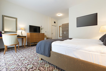 Interior of a double bed hotel room
