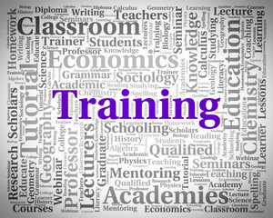 Obraz premium Training Word Shows Lessons Teach And Webinar