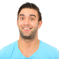 Obraz premium Portrait of man with funny face against white background