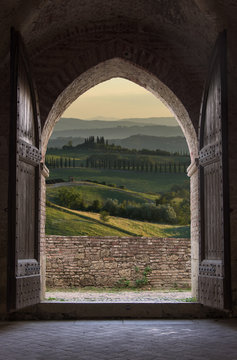 Tuscan view through the arch entrance