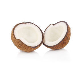coconut cut in half on white background