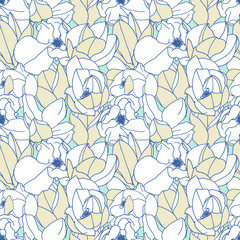 Fototapeta na wymiar vector illustration of blue and yellow magnolias pattern