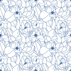 vector illustration of blue and white magnolias pattern - 93684174
