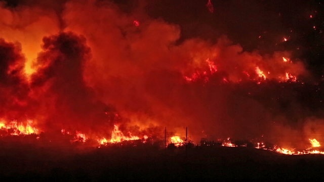 Deadly forest fire burns mountain night P HD 0387
