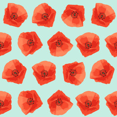 vector illustration of red poppies pattern on turquoise backgrou