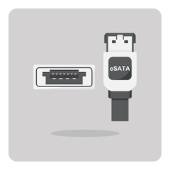 Vector of flat icon, eSATA connector for computer on isolated background