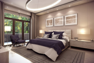3D rendering bedroom house in the mountain