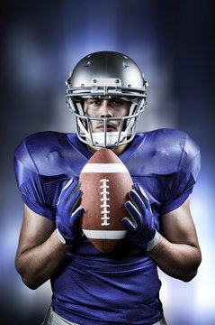 Composite image of confident american football player