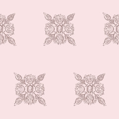 vector pattern of brown motifs; pink background