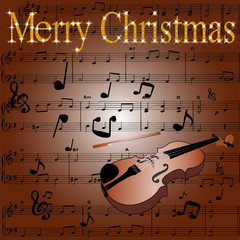 Christmas card , which depicts a violin . Against the background note at Christmas.