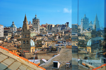 view of the building of the historical center of Genoa