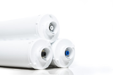 Water flows on the water filters.

