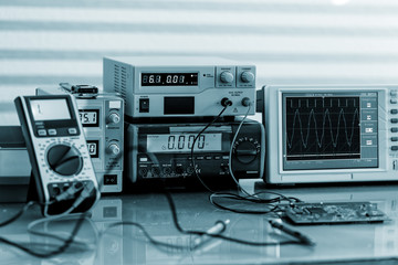 Development of electronic devices in the modern electronics labo - obrazy, fototapety, plakaty