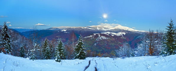 Fototapeta na wymiar Winter nigt moonlight mountain landscape