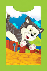 Cartoon card for a game - farm scene with animal - illustration for children - cat
