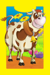 Cartoon card for a game - farm scene with animal - illustration for children - cow