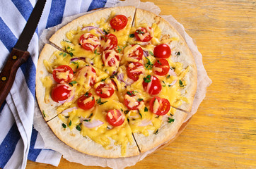 Flat tortilla with cheese and vegetables