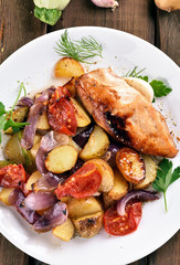 Grilled vegetables and chicken breast