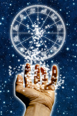 hand open with zodiac wheel