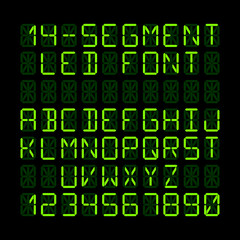 Fourteen segment LED display letters and numerals
