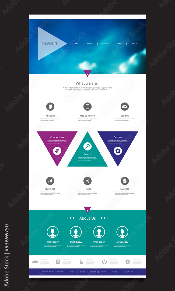 Wall mural one page website template with unique design - triangles