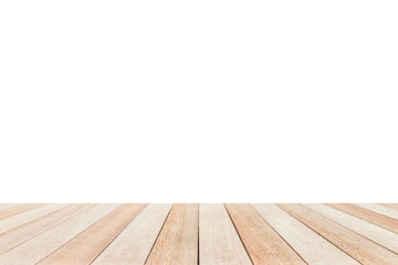 Empty top of wooden table or counter isolated on white backgroun