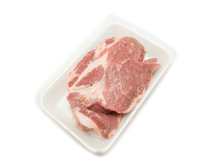 Raw pork  in packaging tray