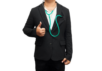 Healthcare and medicine. Doctor with stethoscope on white backgr