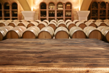 wooden table and barrels 