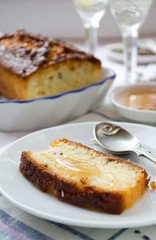 French cake with lavender and lemon glaze