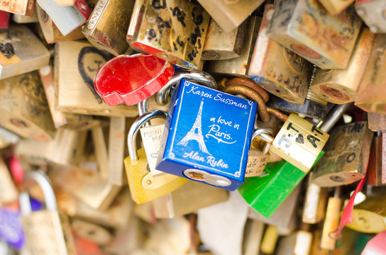 thousands of locks on pont de arts. Paris