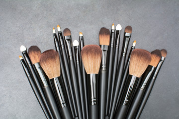 makeup brushes set for professional on blackboard background