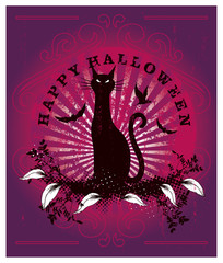 happy halloween background with black cat
